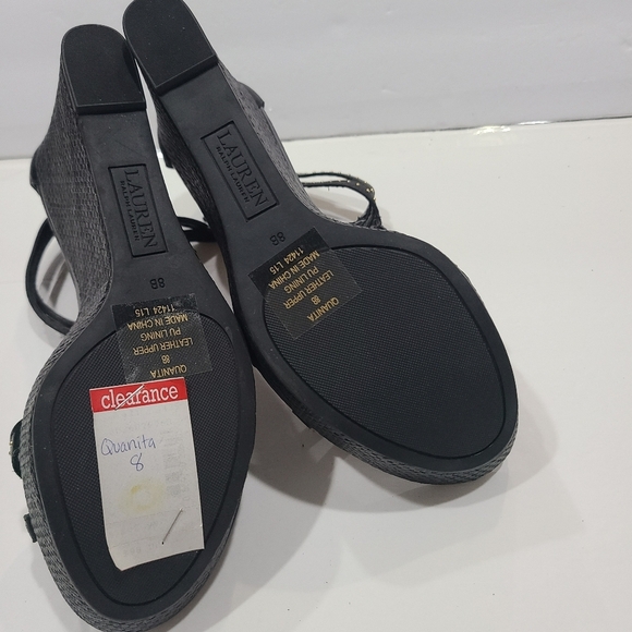 Lauren Ralph Lauren Quanita Elegant Black Wedge Sandals Sz.8 B 4 In.heel - Picture 5 of 6